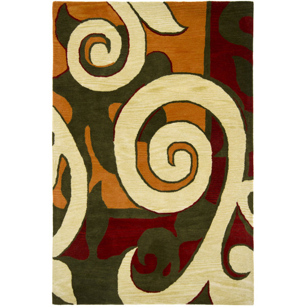 Chandra Tupelo Wool Abstract Area Rug in Orange/Beige/Green Perigold